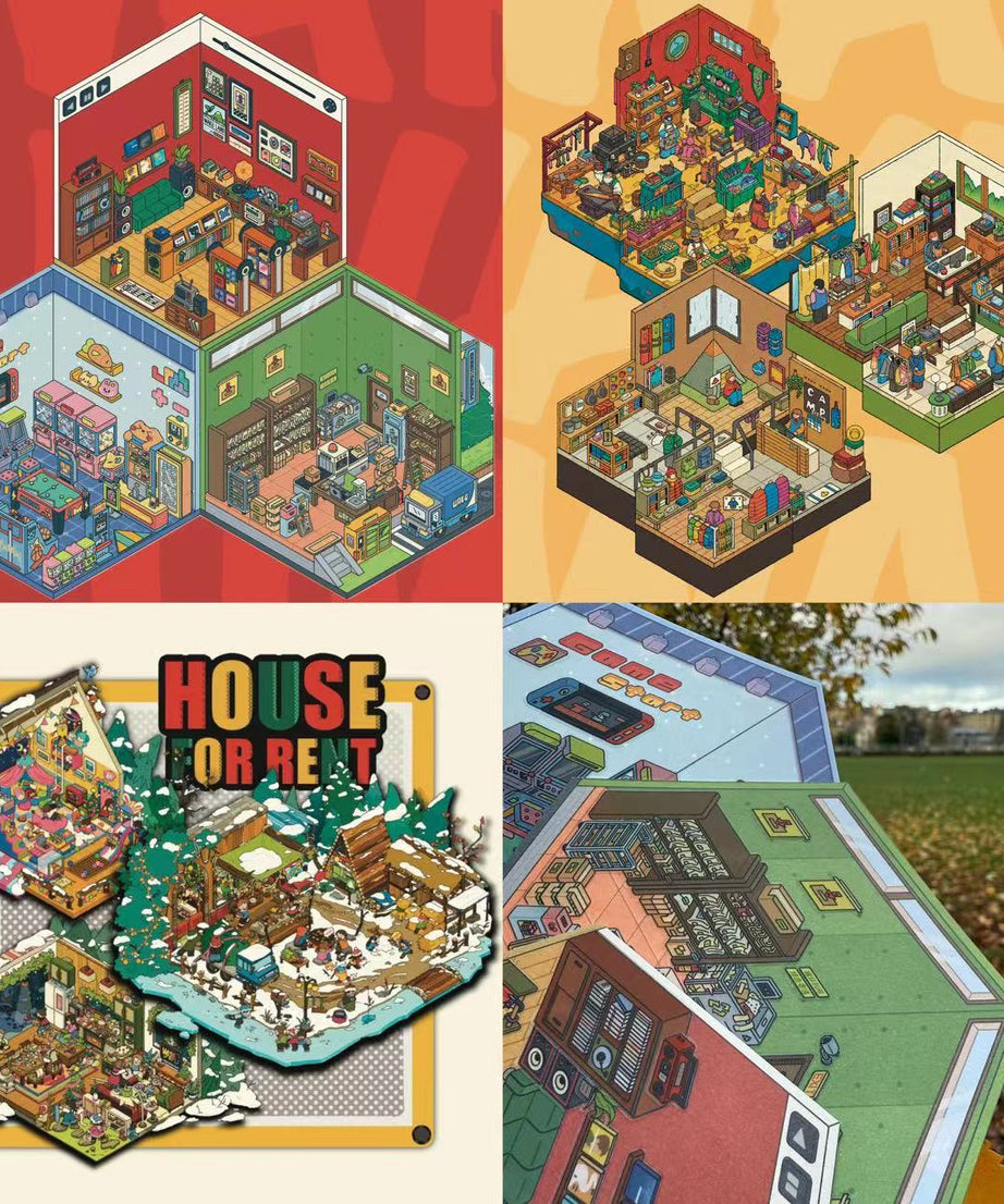 DIY 3D Scene Stickers: Make A Record Shop|Parcel Hub|Outdoor Gear Shop|Christmas House