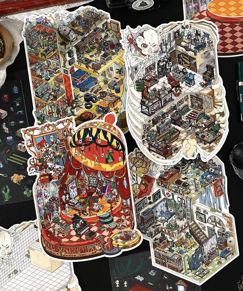 3D Big Size Sticker Scene Laboratory Operating Room Puppet Art Spooky House