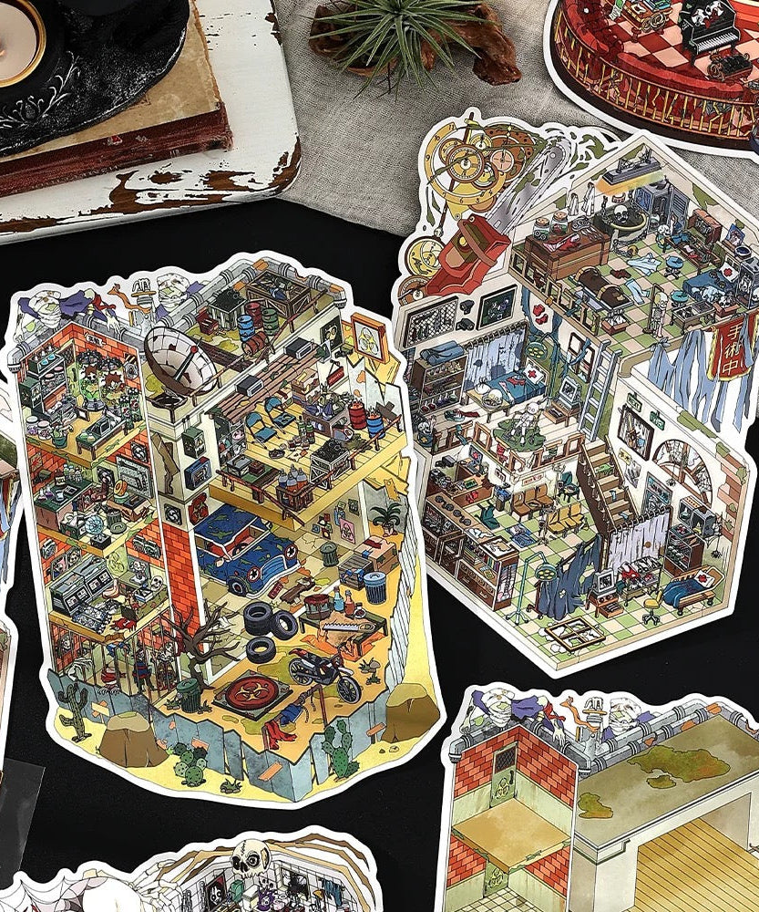 3D Big Size Sticker Scene Laboratory Operating Room Puppet Art Spooky House