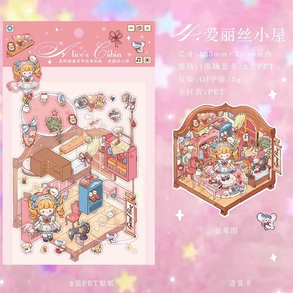 Starry Night Whisper DIY 3D Scene Stickers 4 Cute Miniature Scenes