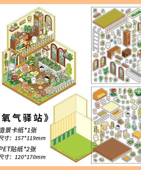 House Landscape DIY 3D Scene Stickers 4 Cute Miniature Scenes