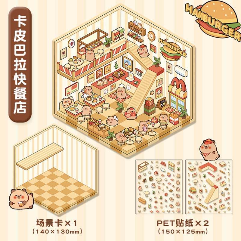 Cute Animals Shop DIY 3D Scene Stickers 4 Cute Miniature Scenes