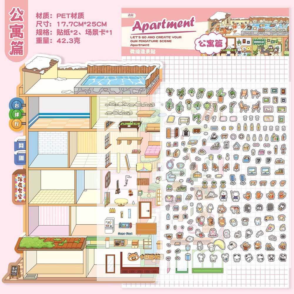 Apartment Theme DIY 3D Scene Stickers 2 Cute Miniature Scenes