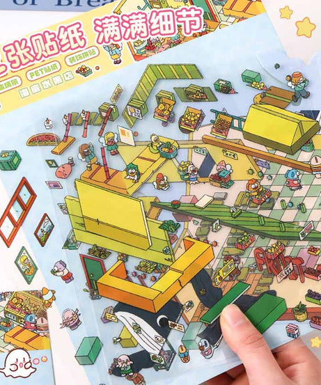 Springtime Bear Cottage DIY 3D Scene Stickers 3 Lovely Miniature Scenes