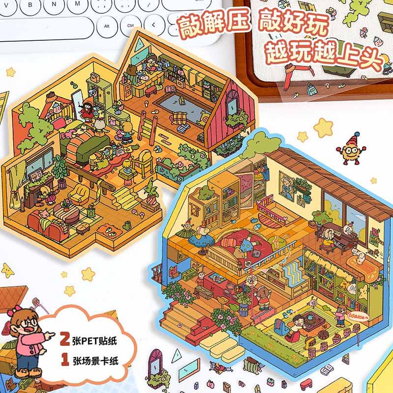 Doll Party DIY 3D Scene Stickers 2 Lovely Miniature Scenes