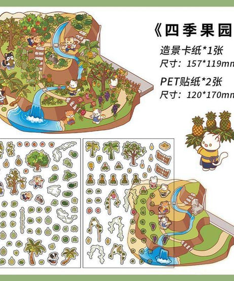 Farm Orchard DIY 3D Scene Stickers - 4 Cute Miniature Scenes