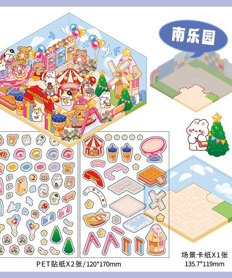 Happy Park DIY 3D Scene Stickers - 4 Cute Miniature Scenes