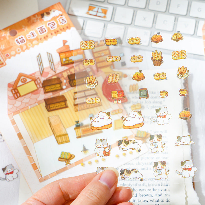 Enchanted Cat Bakery 3D Sticker Scene: Bread Houses & Dessert Book Cafes