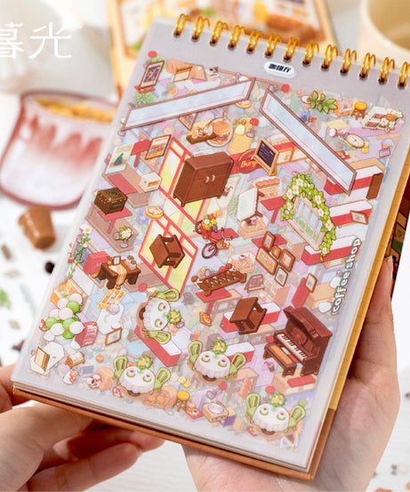 Dream town Story Whimsical Dream Town 3D Sticker Scene Set Panda Academies & Nostalgic Food Streets DIY Miniature Scenes