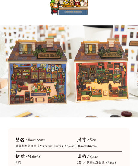 Micro-Diorama Collector's Pack DIY 3D Scene Stickers Miniature Bookshelf & Stuffed Friends