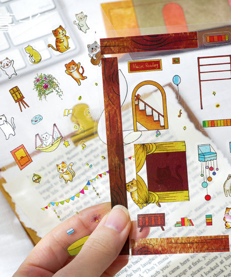 Cozy Cat Cottage 3D Sticker Scene Collection: Reading Nooks + Music Rooms