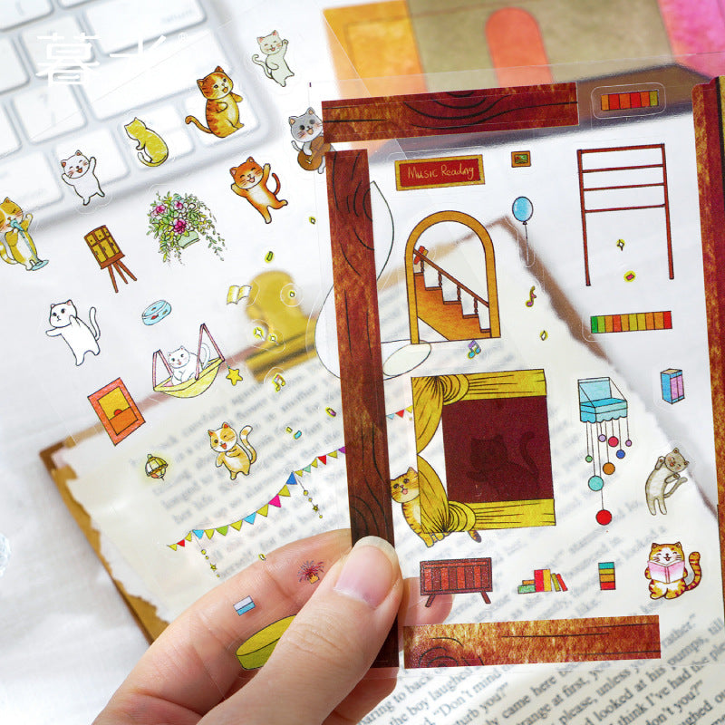 Cozy Cat Cottage 3D Sticker Scene Collection: Reading Nooks + Music Rooms