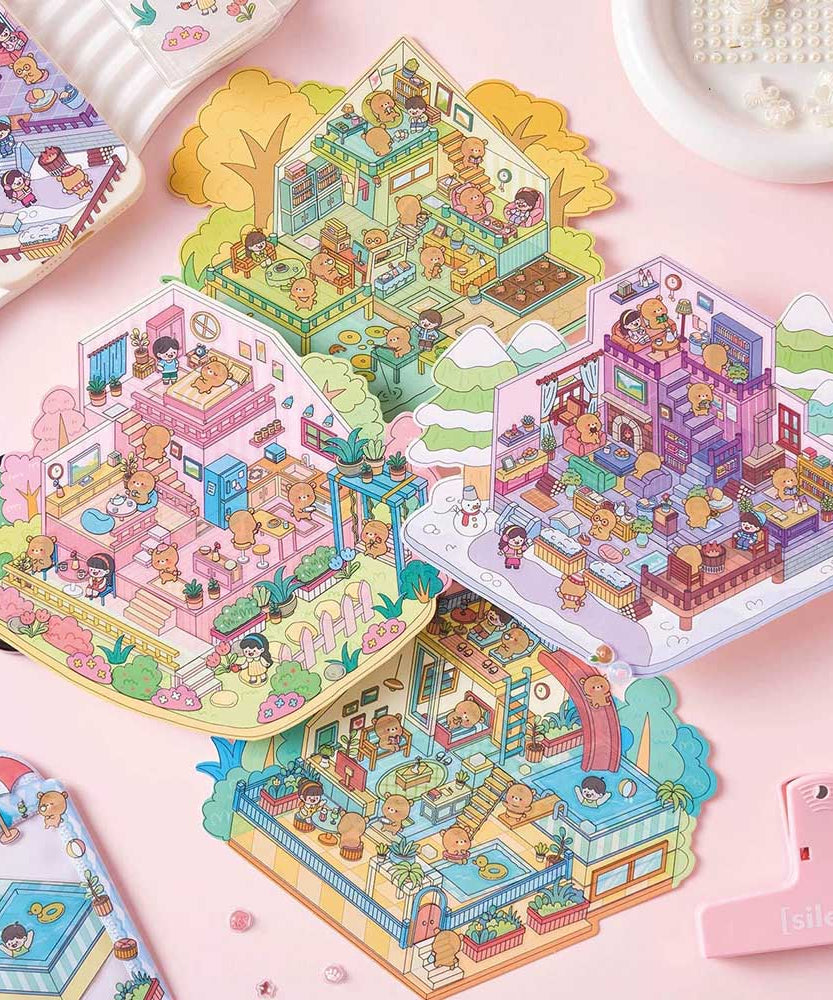 Four Seasons Cottage DIY 3D Scene Stickers 4 Cute Miniature Scenes
