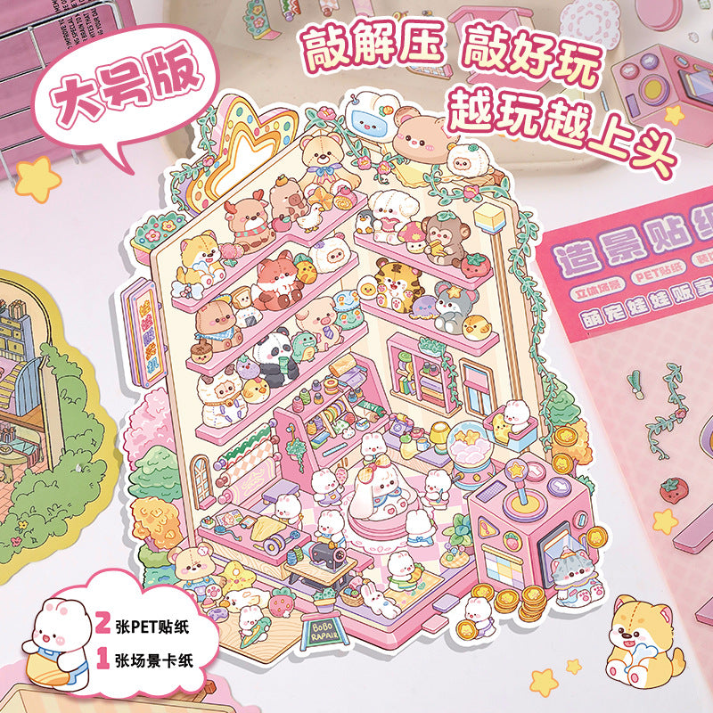 Bunny Land DIY 3D Scene Stickers 2 Cute Miniature Scenes