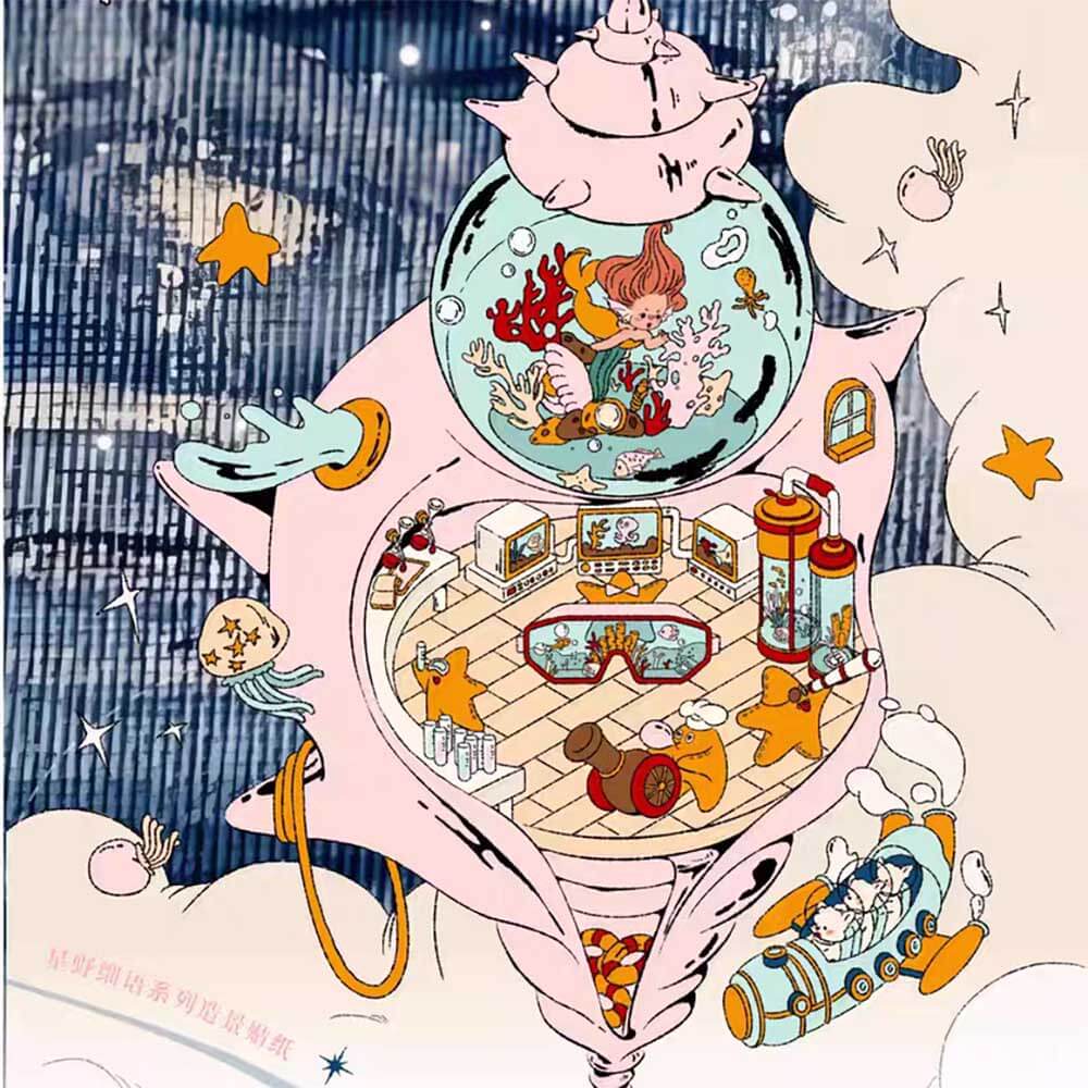 Starry Night Whisper DIY 3D Scene Stickers 4 Cute Miniature Scenes