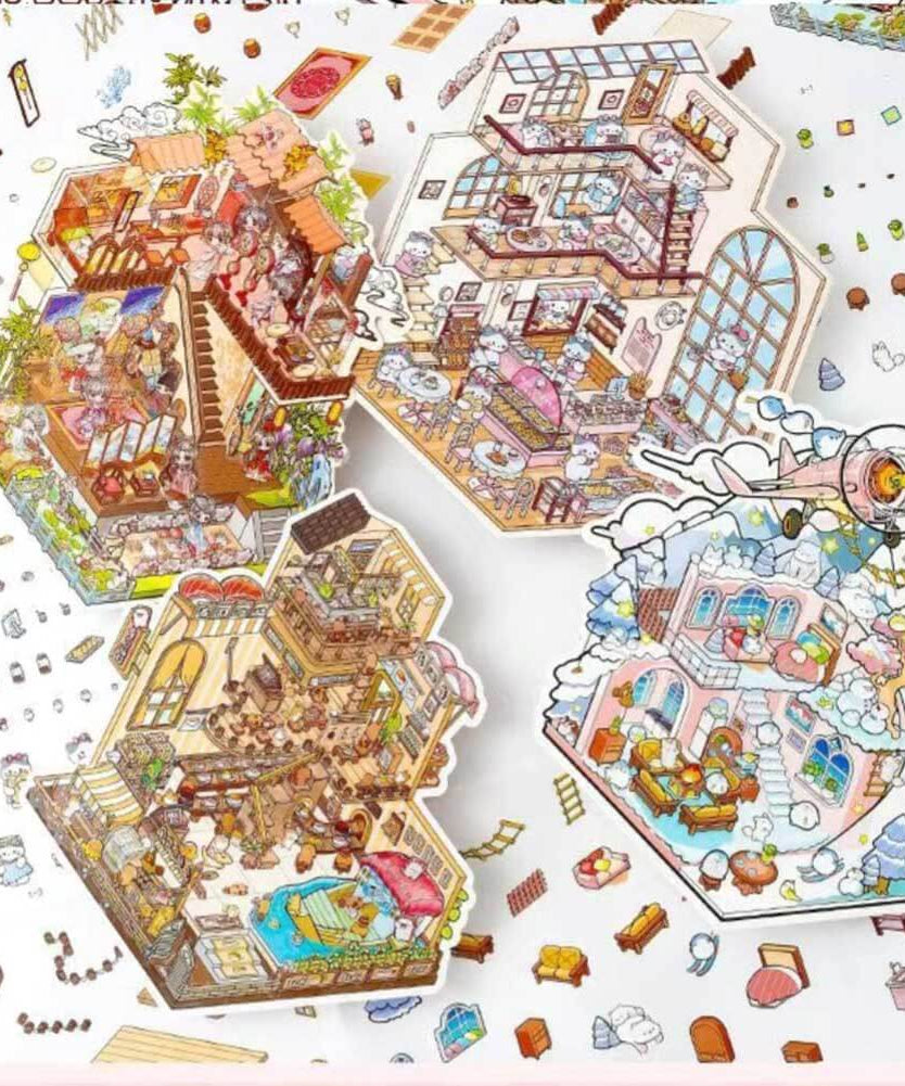 Interesting Landscape DIY 3D Scene Stickers 4 Cute Miniature Scenes