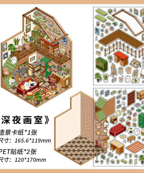 House Landscape DIY 3D Scene Stickers 4 Cute Miniature Scenes