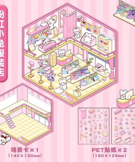 Cute Animals Shop DIY 3D Scene Stickers 4 Cute Miniature Scenes