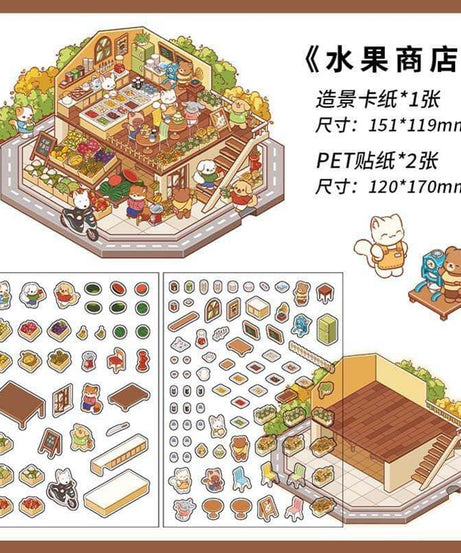 Farm Orchard DIY 3D Scene Stickers - 4 Cute Miniature Scenes