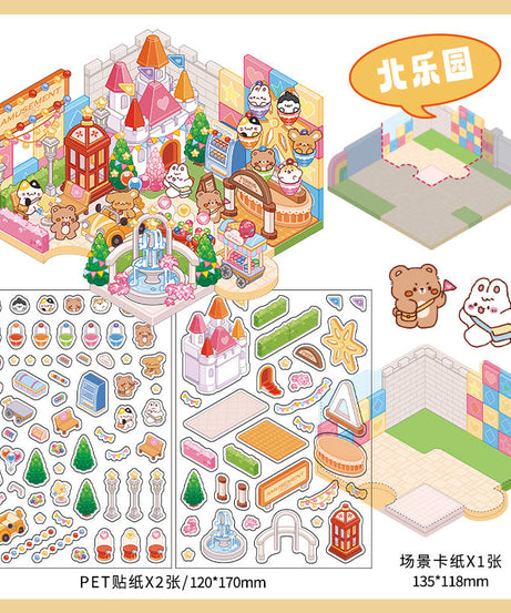 Happy Park DIY 3D Scene Stickers - 4 Cute Miniature Scenes