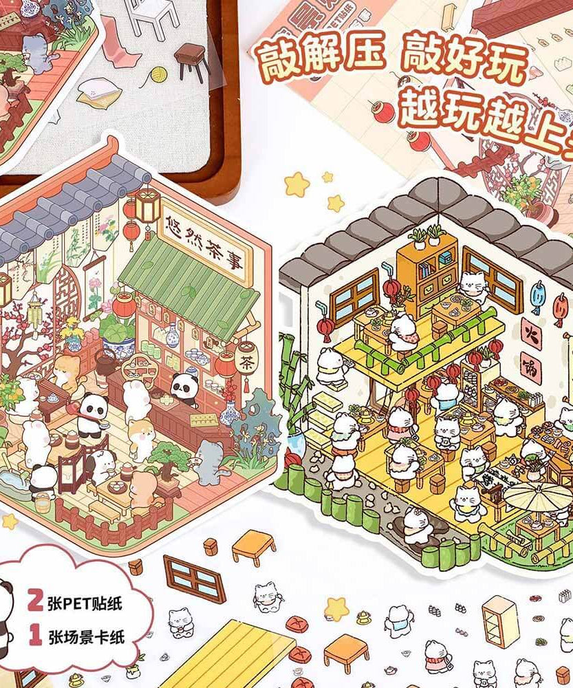 Cozy Lifestyle 3D Scene Stickers 4 Cute Miniature Scenes