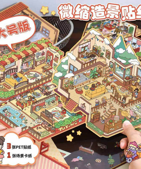 House Party DIY 3D Scene Stickers 4 Cute Miniature Scenes