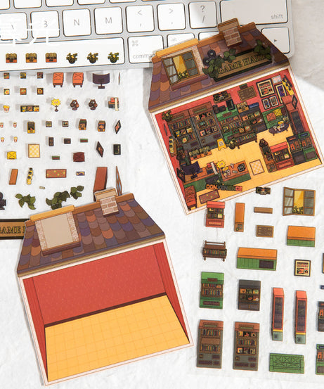 Micro-Diorama Collector's Pack DIY 3D Scene Stickers Miniature Bookshelf & Stuffed Friends