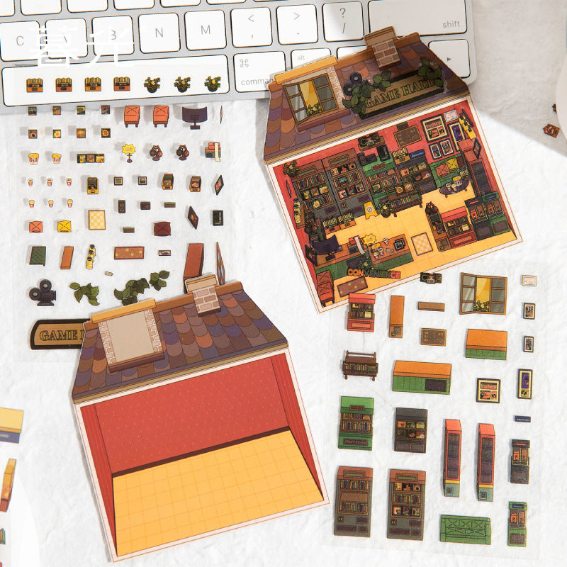 Micro-Diorama Collector's Pack DIY 3D Scene Stickers Miniature Bookshelf & Stuffed Friends