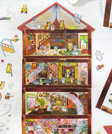 Cozy Cat Cottage 3D Sticker Scene Collection: Reading Nooks + Music Rooms