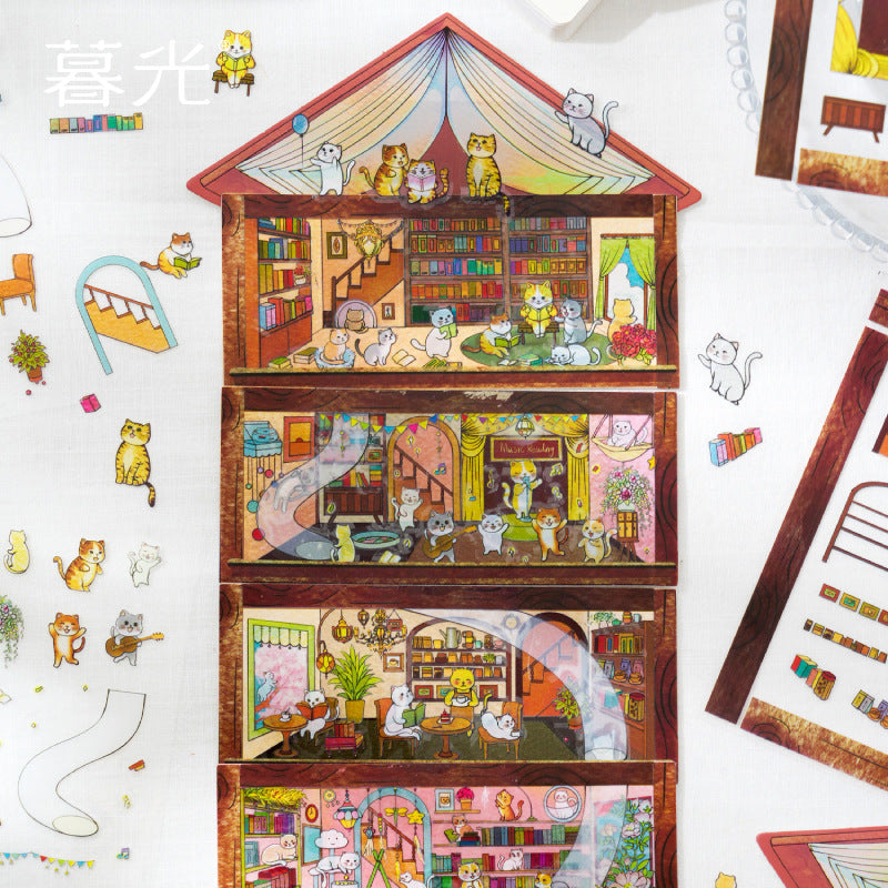 Cozy Cat Cottage 3D Sticker Scene Collection: Reading Nooks + Music Rooms