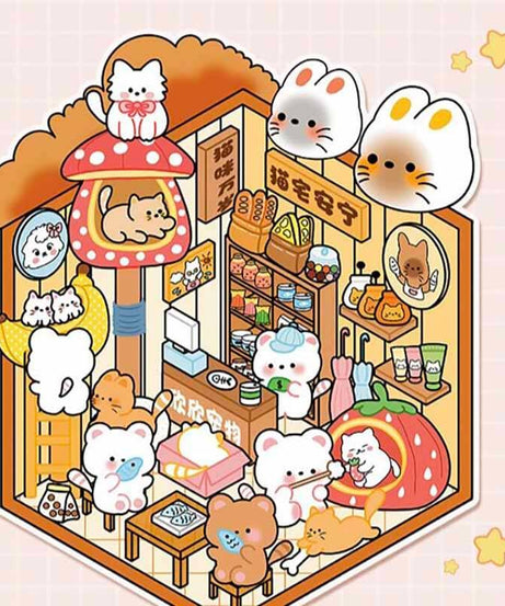 Furry Friends Tycoon DIY 3D Scene Stickers 4 Cute Miniature Scenes