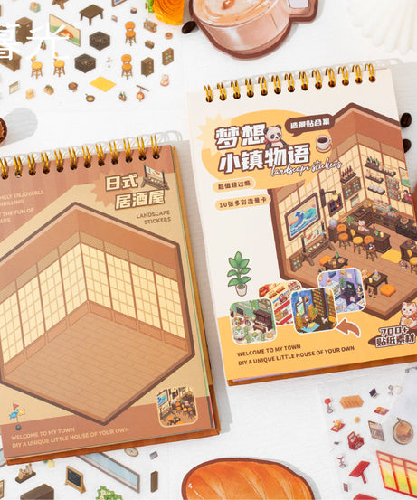 Dream town Story Whimsical Dream Town 3D Sticker Scene Set Panda Academies & Nostalgic Food Streets DIY Miniature Scenes