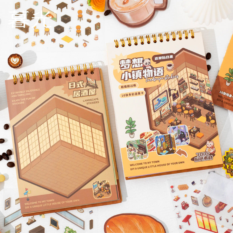Dream town Story Whimsical Dream Town 3D Sticker Scene Set Panda Academies & Nostalgic Food Streets DIY Miniature Scenes