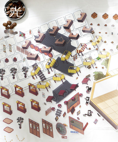 Panda Village 3D Sticker Scene: Night Markets & Hot Spring Inns