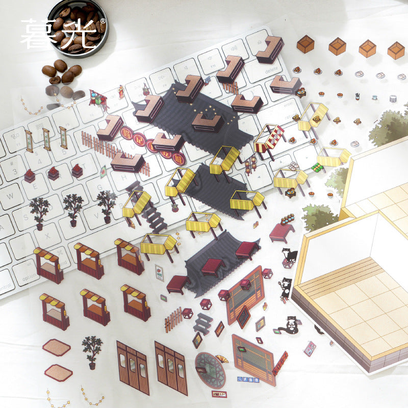 Panda Village 3D Sticker Scene: Night Markets & Hot Spring Inns