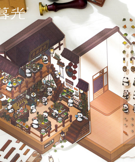 Panda Village 3D Sticker Scene: Night Markets & Hot Spring Inns