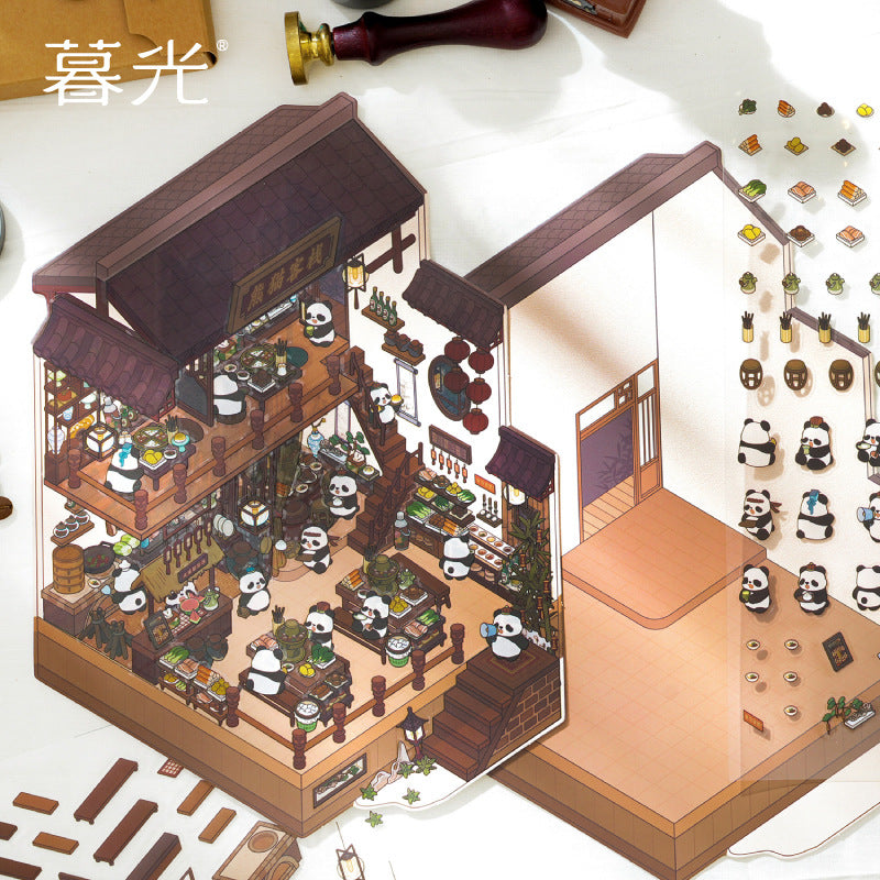 Panda Village 3D Sticker Scene: Night Markets & Hot Spring Inns