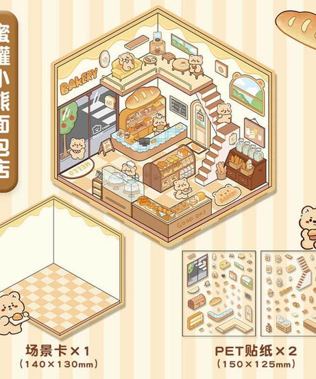 Cute Animals Shop DIY 3D Scene Stickers 4 Cute Miniature Scenes