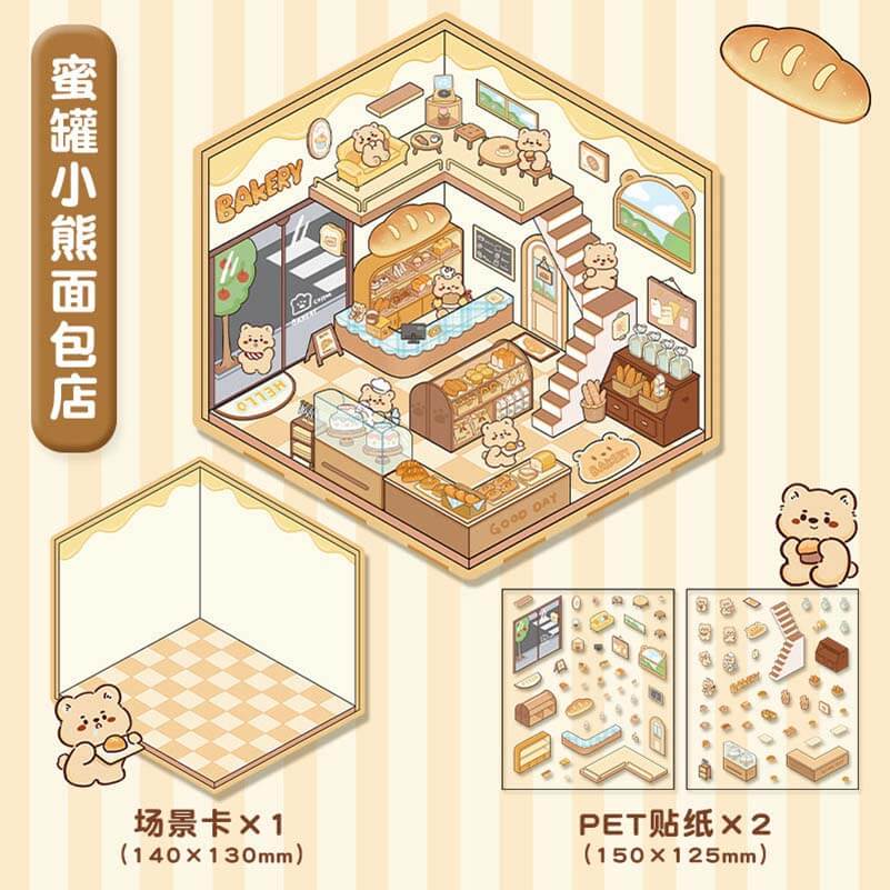 Cute Animals Shop DIY 3D Scene Stickers 4 Cute Miniature Scenes