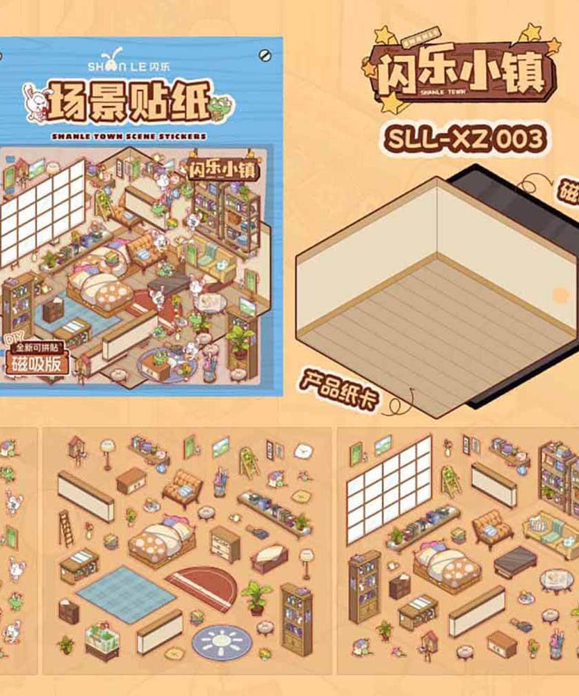 Town Neighbors DIY 3D Scene Stickers 4 Cute Miniature Scenes-Magnetic version
