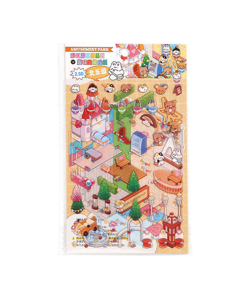 Happy Park DIY 3D Scene Stickers - 4 Cute Miniature Scenes