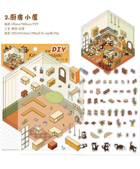 Soft and Warm Breezes DIY 3D Scene Stickers 4 Cute Miniature Scenes