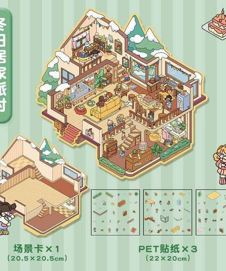 House Party DIY 3D Scene Stickers 4 Cute Miniature Scenes