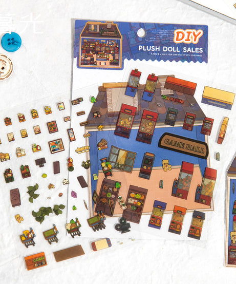 Micro-Diorama Collector's Pack DIY 3D Scene Stickers Miniature Bookshelf & Stuffed Friends