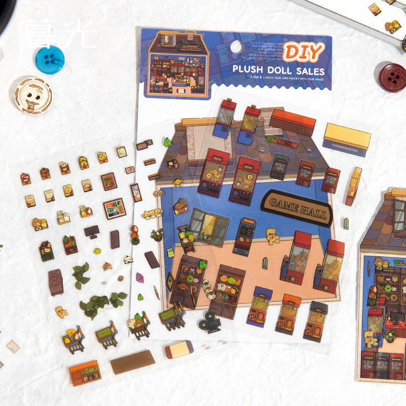 Micro-Diorama Collector's Pack DIY 3D Scene Stickers Miniature Bookshelf & Stuffed Friends