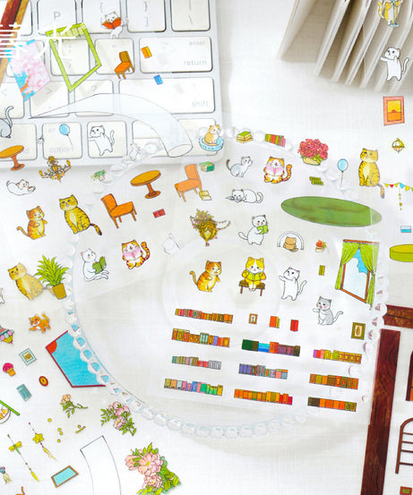 Cozy Cat Cottage 3D Sticker Scene Collection: Reading Nooks + Music Rooms