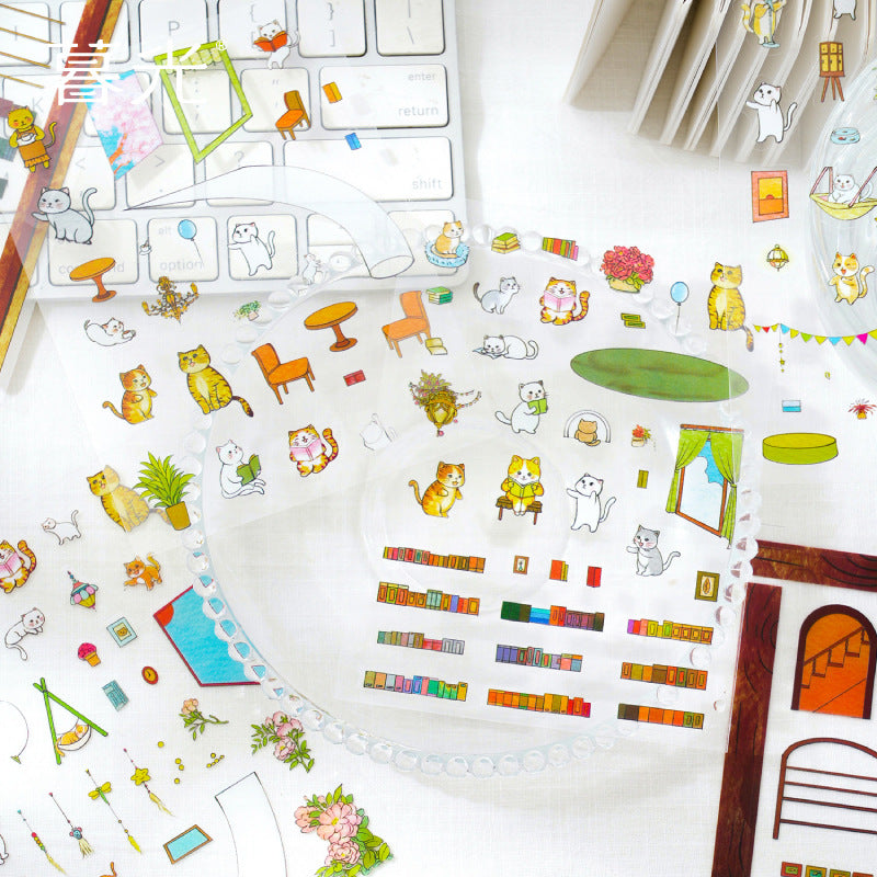 Cozy Cat Cottage 3D Sticker Scene Collection: Reading Nooks + Music Rooms