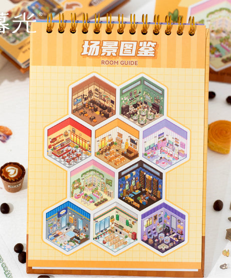 Dream town Story Whimsical Dream Town 3D Sticker Scene Set Panda Academies & Nostalgic Food Streets DIY Miniature Scenes