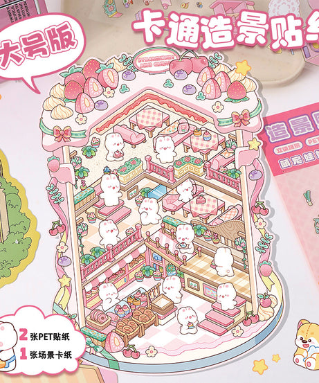 Bunny Land DIY 3D Scene Stickers 2 Cute Miniature Scenes