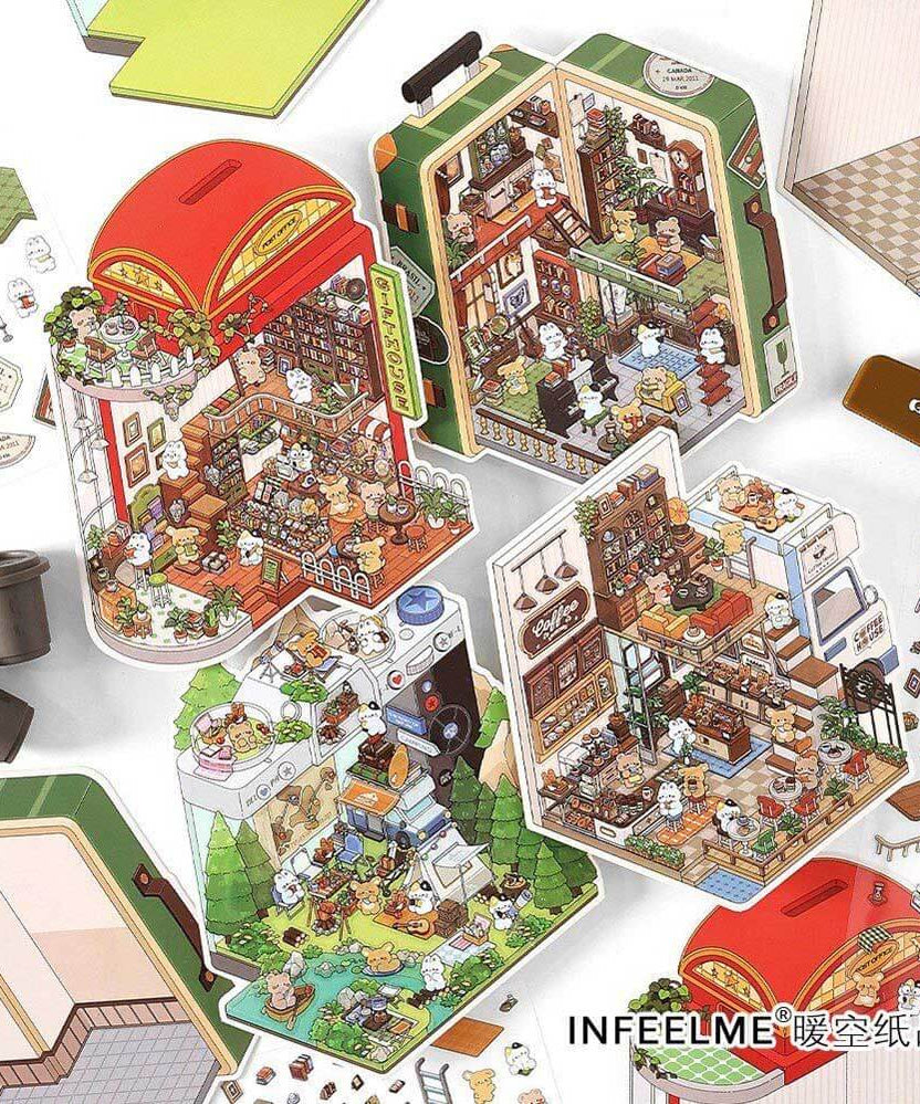 Fantasy Gift Shop DIY 3D Scene Stickers 4 Cute Miniature Scenes